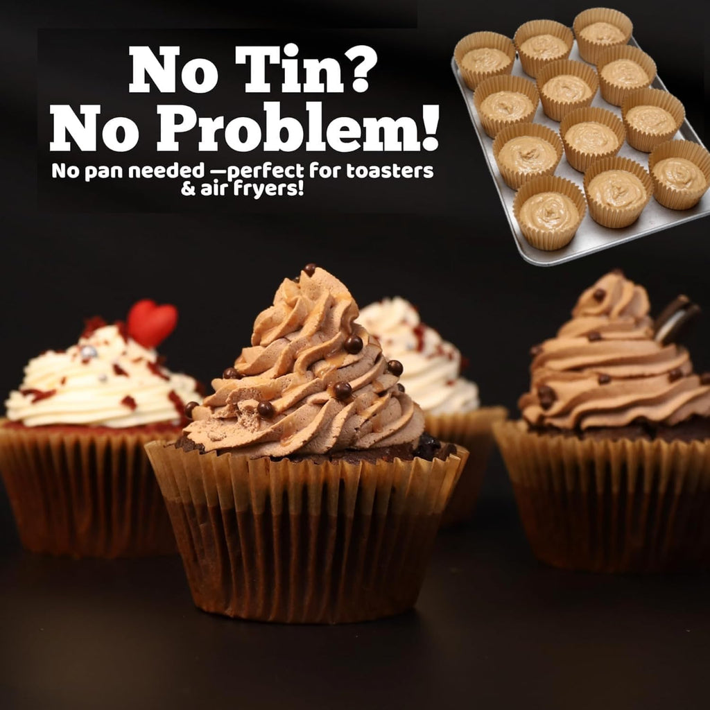 Cupcake Liners & Muffin Liners - JUMBO, NON STICK, THICK Parchment Paper For Baking Muffins - Big Giant Extra Large XL Size, Heavy Duty, Tall Unbleached Natural Brown Cup Cake Holders Wrappers