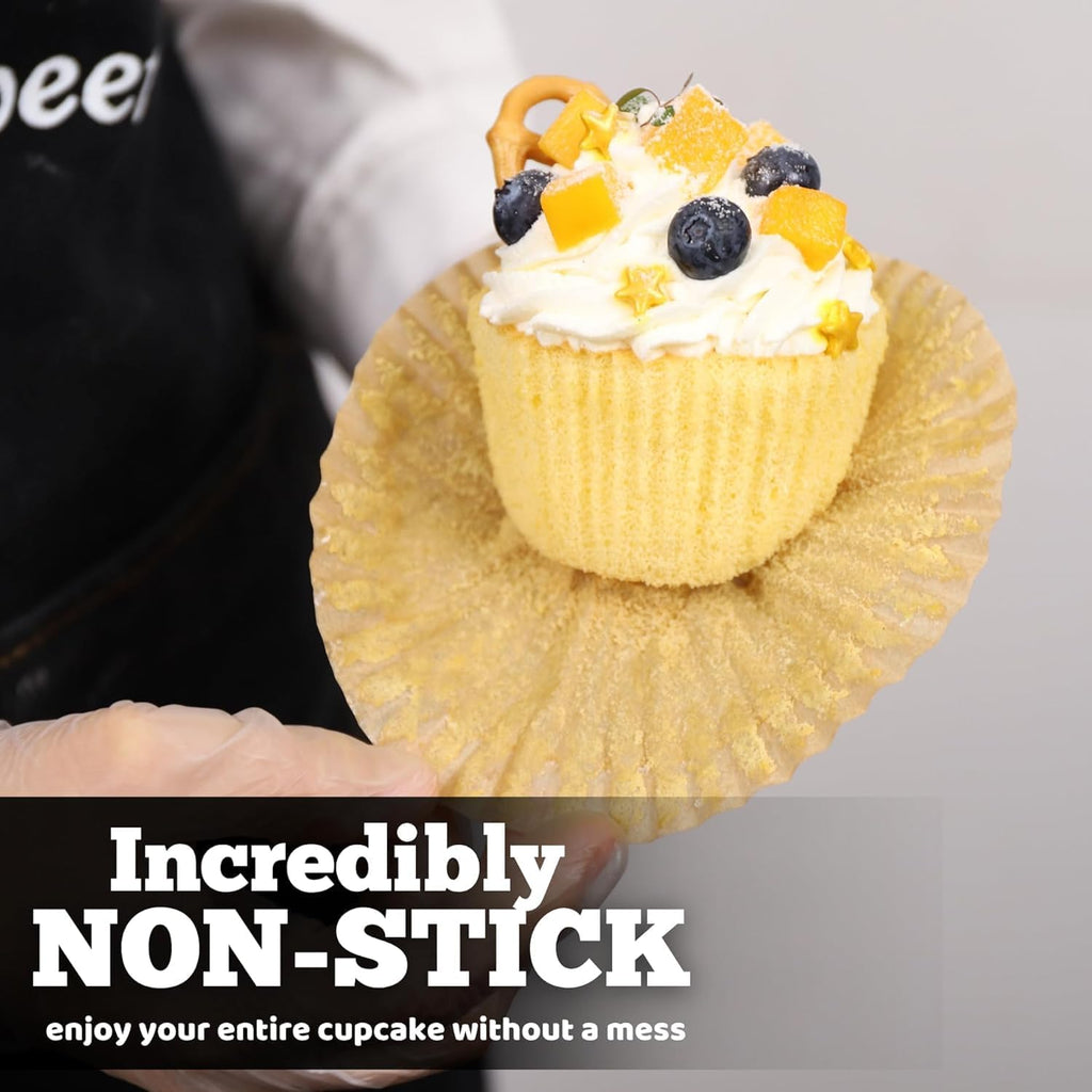 Cupcake Liners & Muffin Liners - JUMBO, NON STICK, THICK Parchment Paper For Baking Muffins - Big Giant Extra Large XL Size, Heavy Duty, Tall Unbleached Natural Brown Cup Cake Holders Wrappers