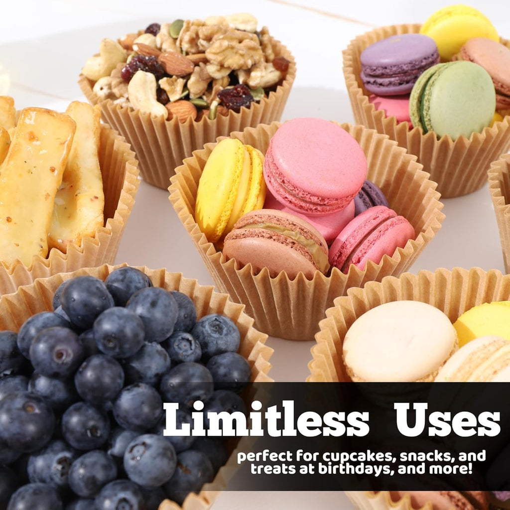 Cupcake Liners & Muffin Liners - JUMBO, NON STICK, THICK Parchment Paper For Baking Muffins - Big Giant Extra Large XL Size, Heavy Duty, Tall Unbleached Natural Brown Cup Cake Holders Wrappers
